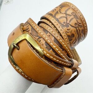 Tex Tan tooled leather western southwest belt oak leaf  size 38